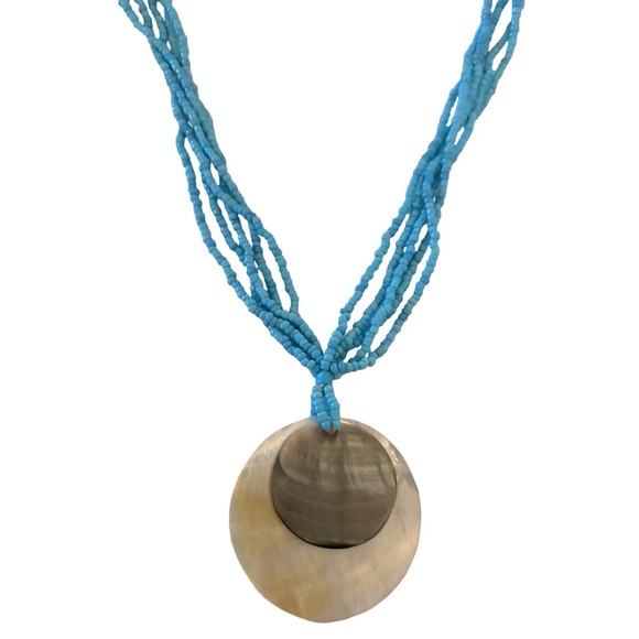 Blue Beaded Shell Pendant Necklace - Picture 4 of 7